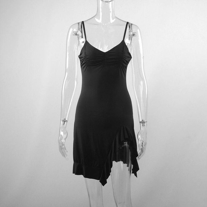2026 European and American Summer and Autumn New Beautiful Style Retro Black Trend Floral Slit Sexy Suspender Dress