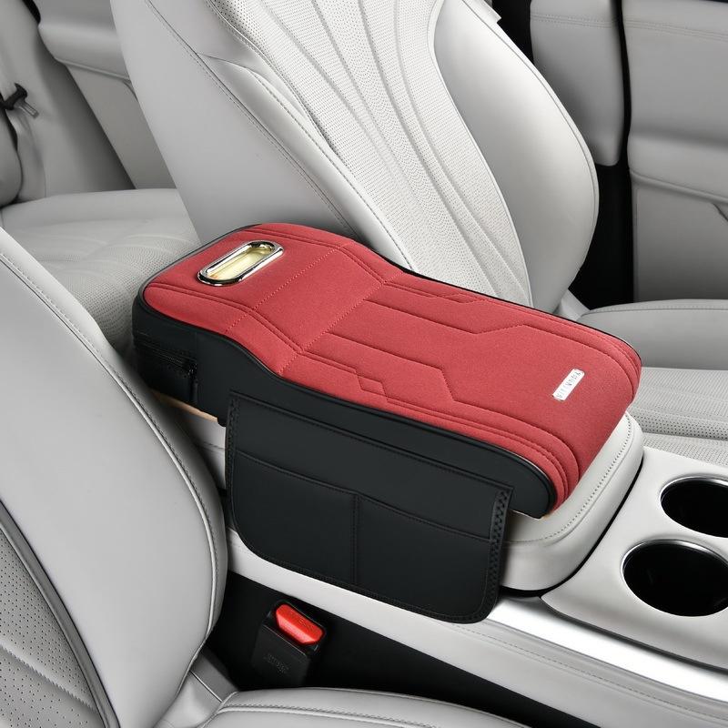 Universal Car Armrest Pad Height-Increasing Insoles Shearling Tissue Storage Box With Side Card Holder/Storage Pouch