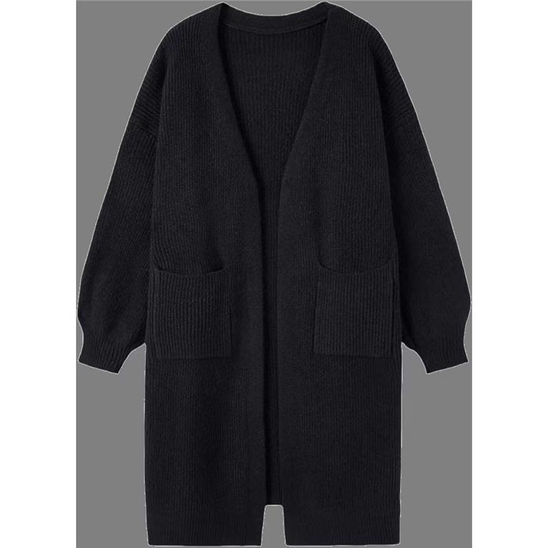 2025 Women's Solid Color Pocket Cardigan: Korean Style Knit Outerwear for Autumn/Winter