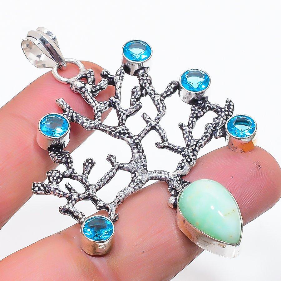 

Natural Chrysoprase, Topaz 925 Sterling Silver Jewelry Pendant 2.64 q9Z97