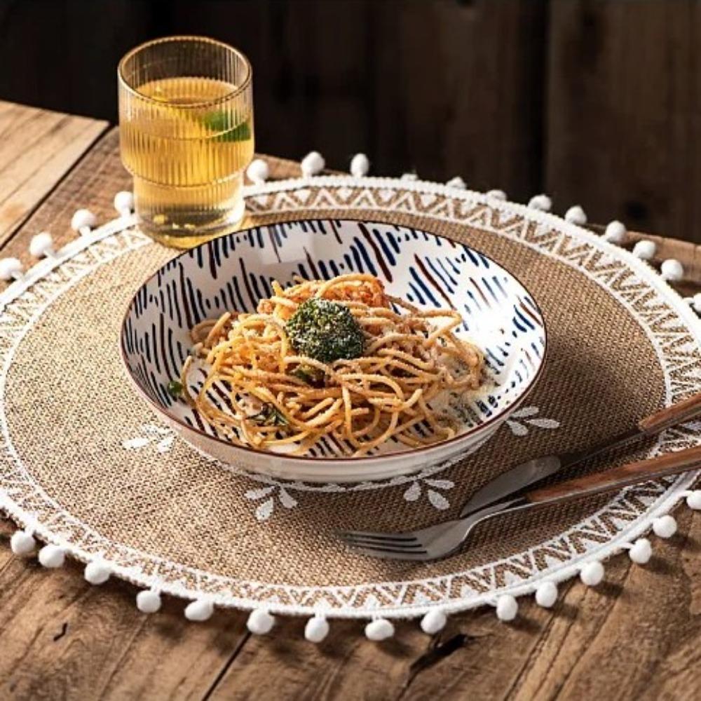 Heat Resistant Braided Place Mats Non-Slip Cup Coaster Mat Vintage Round Placemat  Dining Table