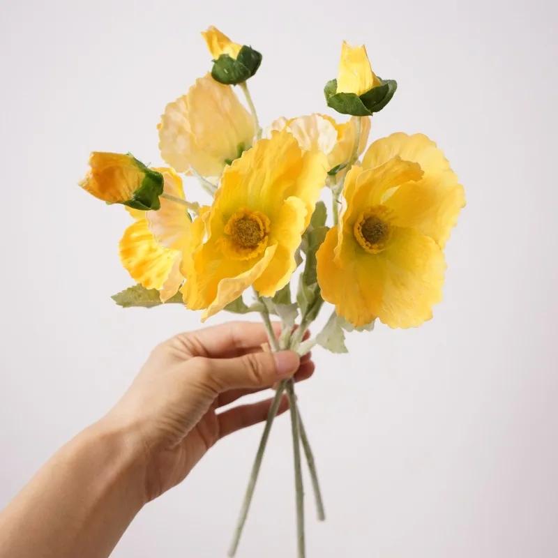 15Pcs Artificial Moisturizing Poppy Real Touch Flowers Bridal Bouquet Wedding Decor Fake Flowers Poppies Party Home Decoration