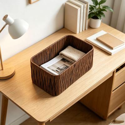 Dunkelbrauner Aufbewahrungskorb im europäischen Stil, geflochten wie Rattan, für Handtücher, Socken und Kosmetik