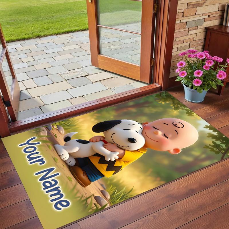 Crystal Velvet Rug Custom Name Text, Soft Non Slip Floor Mat Home DecorSnoopy Peanuts