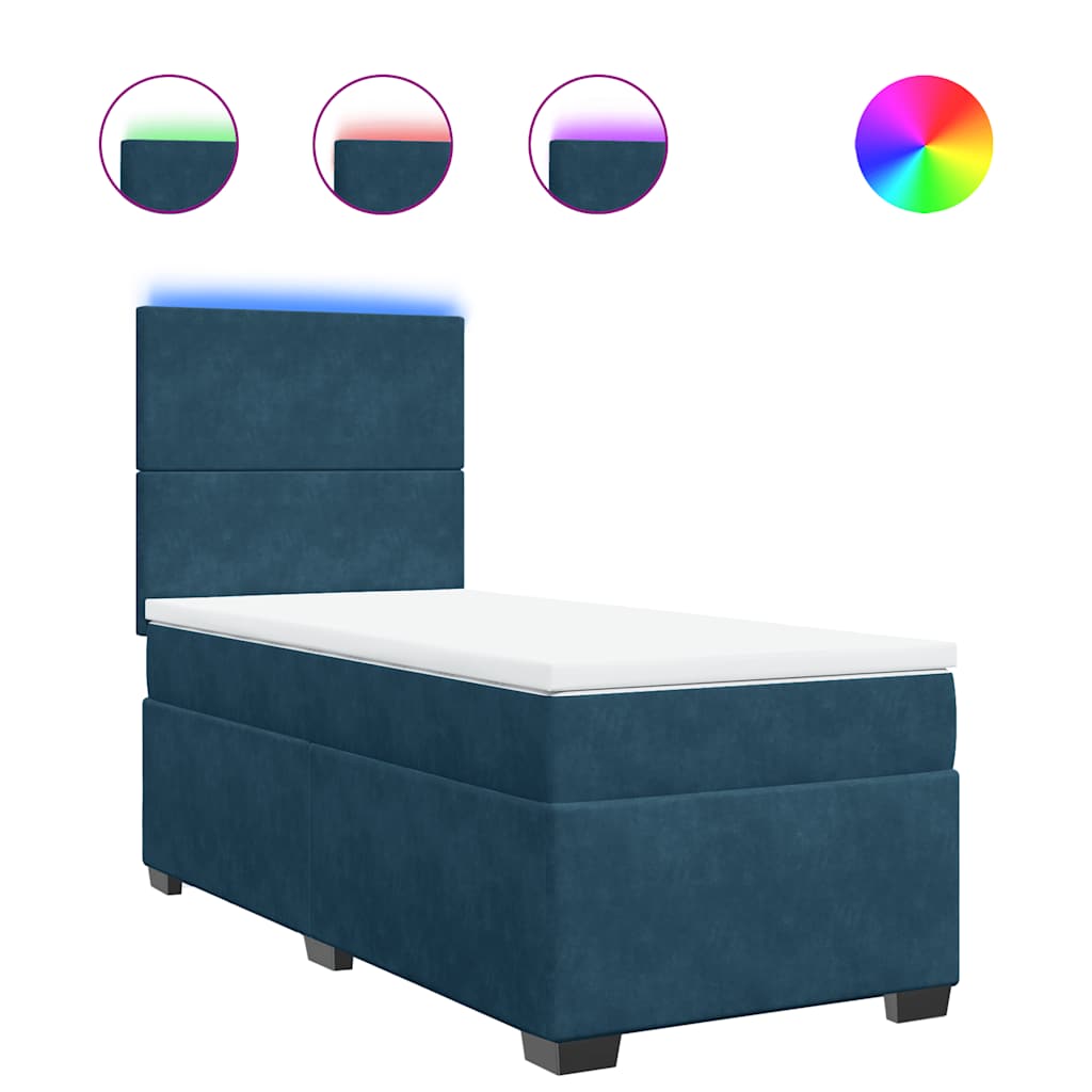 Box Spring Bed with Mattress Blue 90 x 200 cm Velvet
