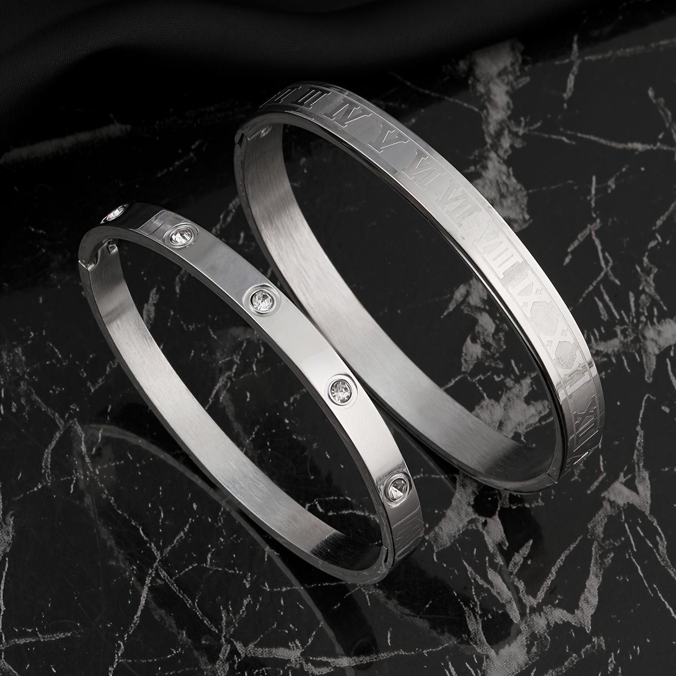 

Браслет из титановой стали, коррозия, инкрустация римскими цифрами, бриллиантовая застежка, модный, универсальный, завод ювелирных изделий из нержавеющей стали Steel color two-piece set