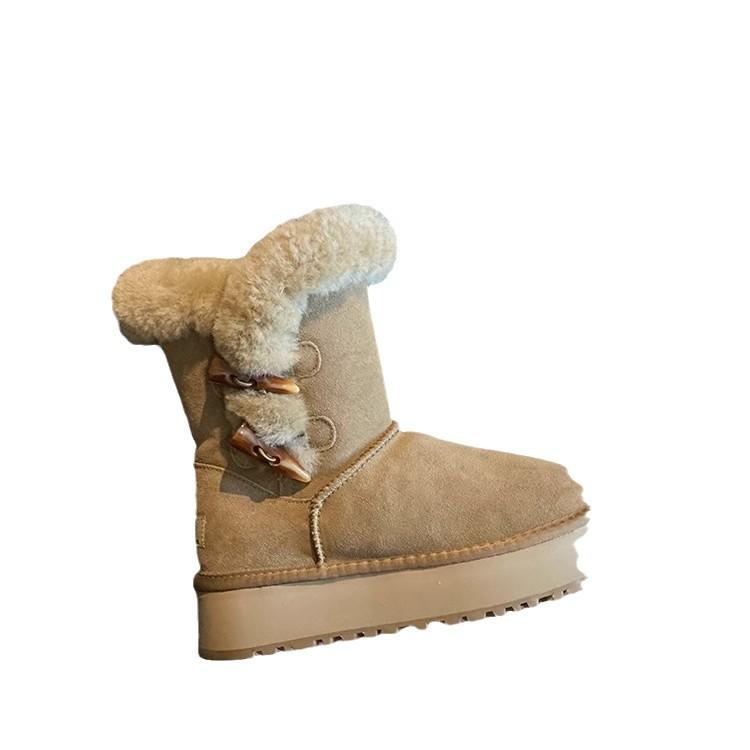 Short tube warm Northeast velvet snow boots autumn and winter new Korean version casual button thick sole heightening women's shoes
