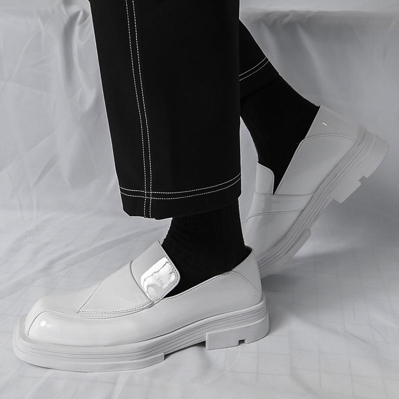 Fashion Luxury Retro Designer White Square Toe Thick-soled Height Increasing Shoes For Men Formal Wedding Prom Dress Performance Loafer