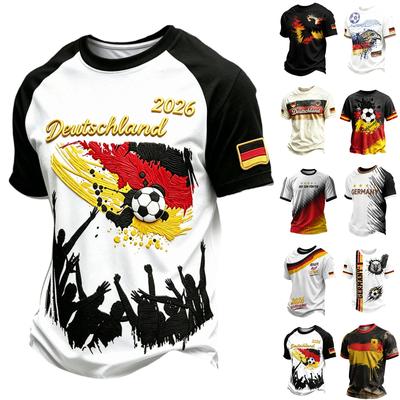 Men's Casual Short Sleeve T-Shirt Crew Neck German Flag Print Soccer Graphic Lightweight Summer Top