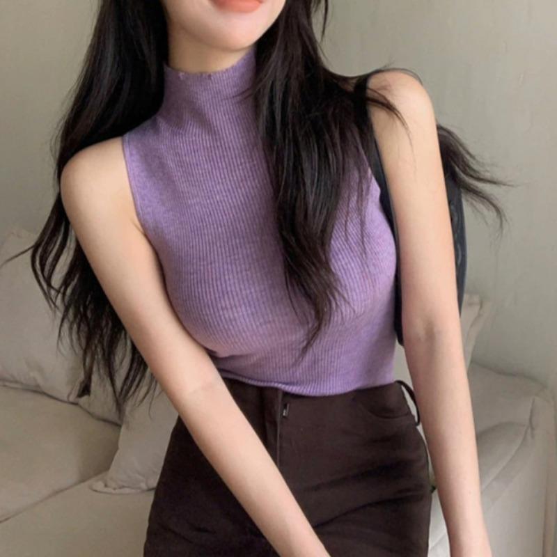 Spice Girl Golf z golfem Dzianinowa Kamizelka Letnia Bez rękawów I Rozciągliwa Seksowna Wyszczuplająca Top Bazowy