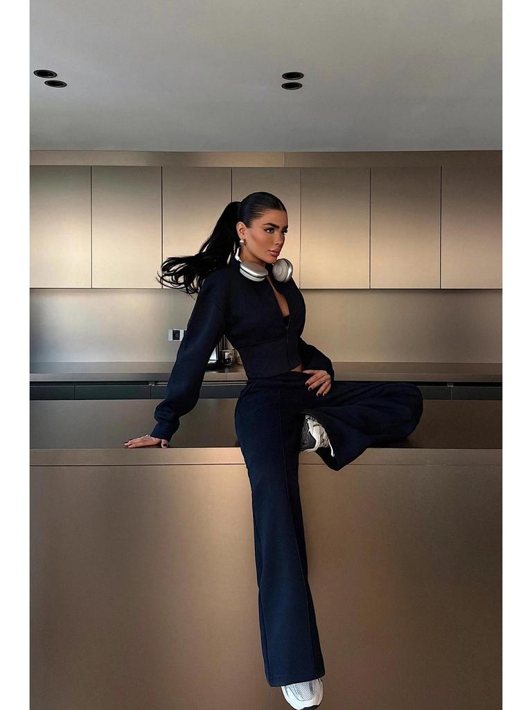 European Casual Women's Sexy Zipper Cardigan & Lace-Up Pants Set - Spring/Autumn Wear