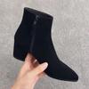 Womens Boots Spring Pointy Fleece Mid Heel Women's Boot New Thick Heel Ankle Boots Woman Shoes for Women High Heels Zapatos