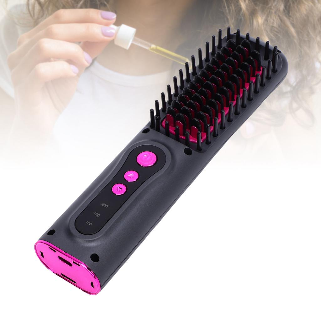 Cordless Hair Straightener Brush Hot Brush Hair Straightener Curler USB Rechargeable for All Hair Type