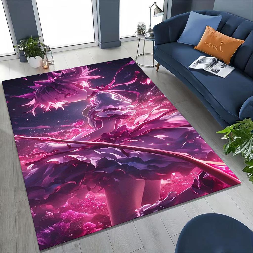 Cartoon Puella Magi Madoka Magica Girl Anime Rug for Bedroom Living Room Sofa Home Doormat Decor,Large Kids Non-slip Floor Mat