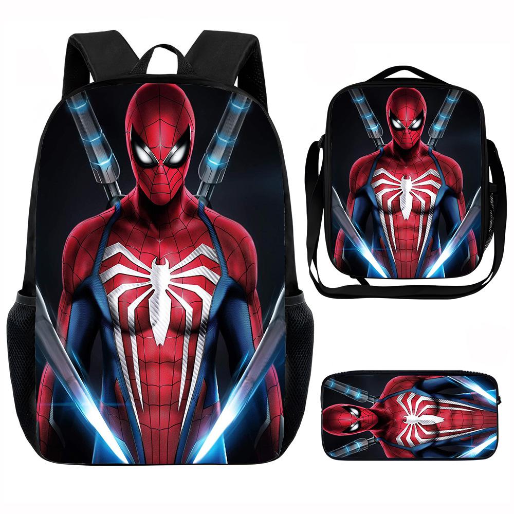 Spider-Man School Bag Lunch Bag Pencil Bag Elementary School Backpack Cartoon Peripheral Backpack Children's Bag Three-piece Set