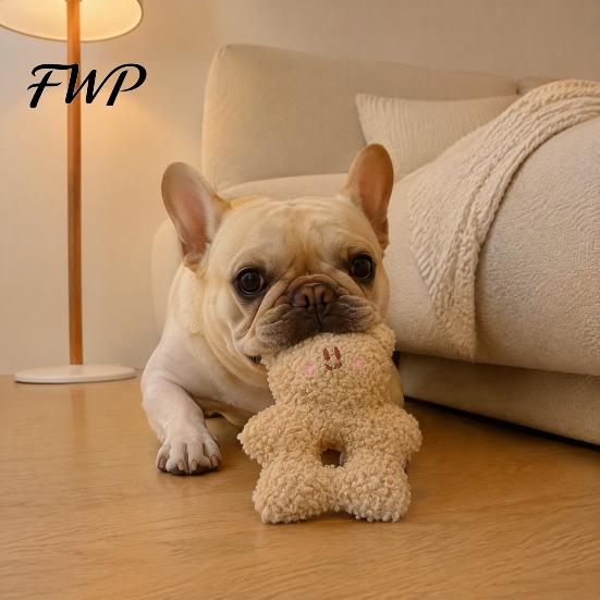 Cute Cartoon Animal Pet Toys Stuffed Dog Chew Toy, Squeaky Plush Bear Bunny Crinkle Interactive Snuffle Toy with Center Hole for Small To Medium Dogs