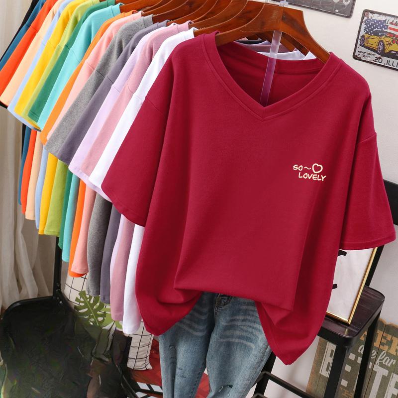 

Short-sleeved T-shirt for Women, Large Size, Loose and Slimming, Printed V-neck Top S бордовий