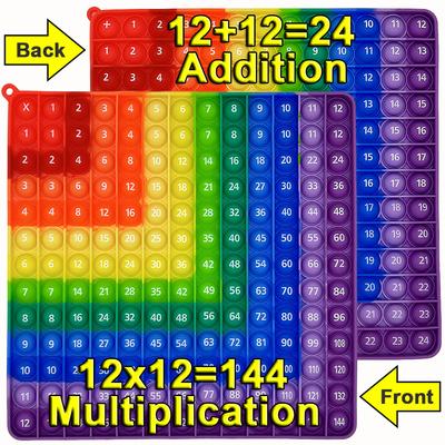Vorderseite 12 x 12, Rückseite 12 + 12, Multiplikations- und Additionsspielzeug, beide Seiten, Pop-Zappelspielzeug, Regenbogen, bunte Push-Bubble-Mathematik-Lernspielzeug