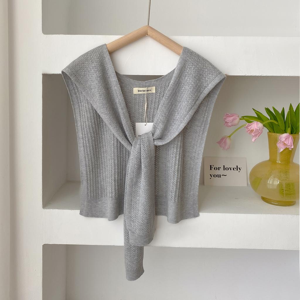 Modischer Koreanischer Gestrickter Hohlstrick-Schal Sommer Büro Falscher Kragen Halsstrick Dünnes Geknotetes Cape Schulterschal Für Damen
