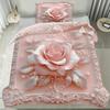 Pink Rose & Silvery Leaves Duvet Cover Set Elegant Design Soft Bedding Machine Washable Bedroom Decorative Comforter Set