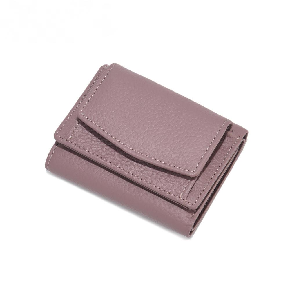 Damen-Geldbörse aus einfarbigem Leder mit kurzer Oberschicht aus Leder mit mehreren Kartentaschen und Schnalle, kleine Geldbörse mit Kartenhalter