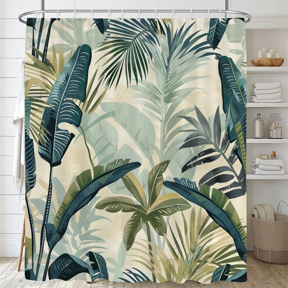 Green Plant Leaf Vines Flower Shower Curtain Print Modern Nordic Leaves Polyster Home Decor Bathroom Curtain With Hooks