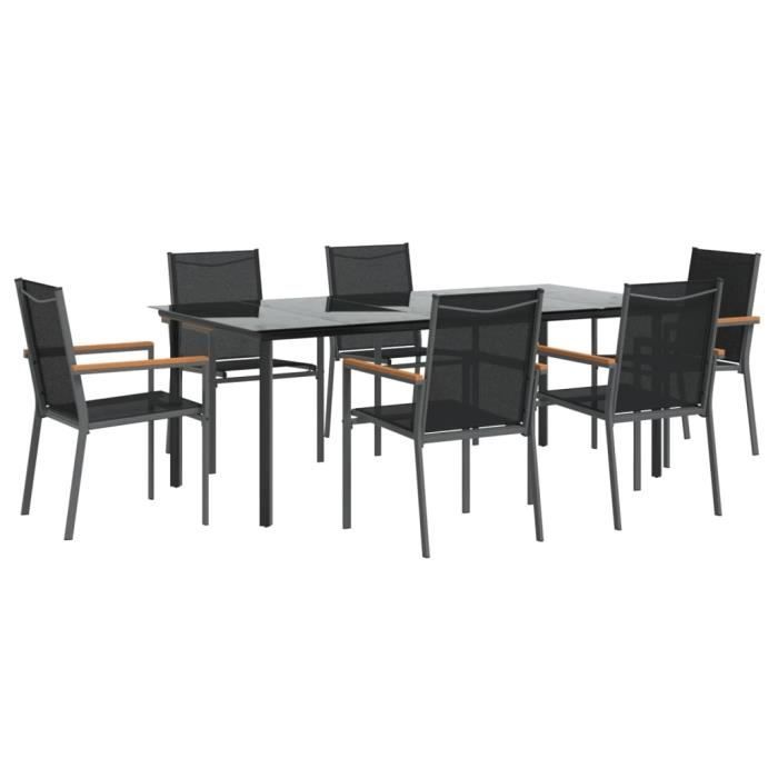 VidaXL Ensemble à manger de jardin 7 pcs noir textilène et acier 3187047