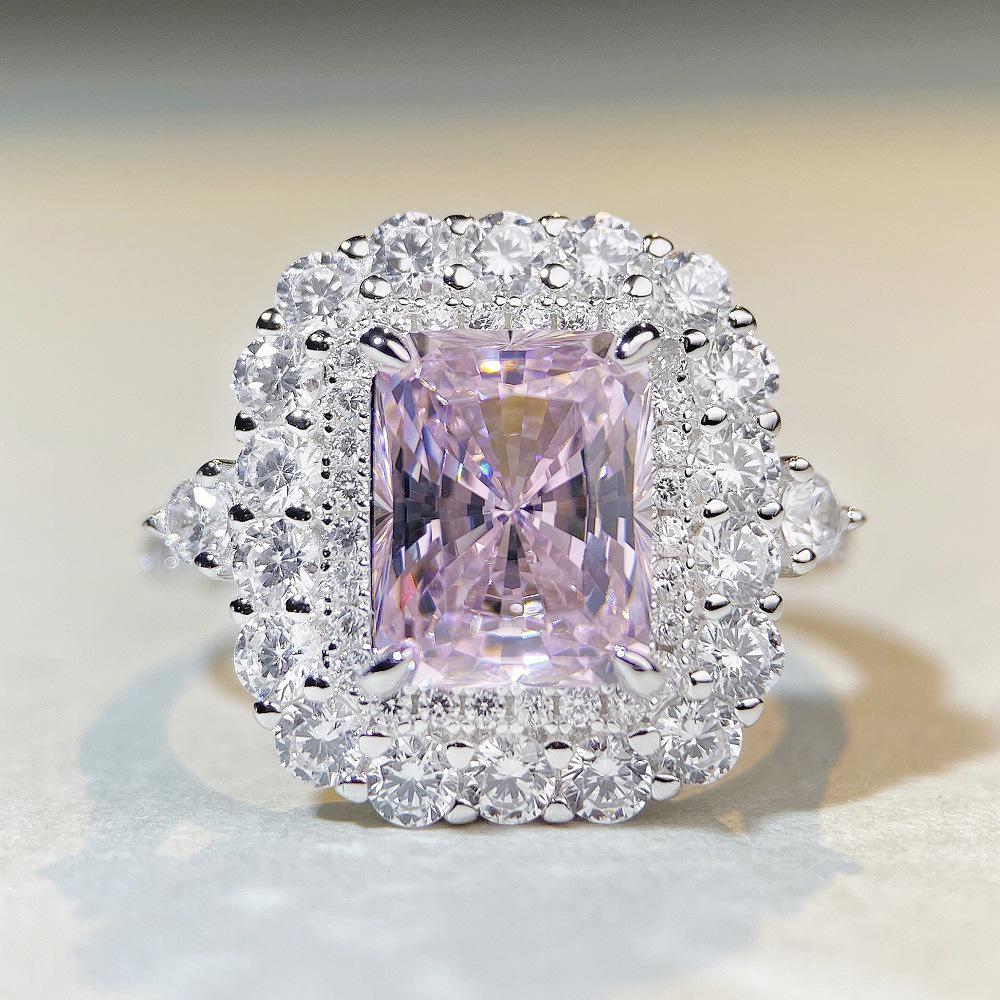 S925 Sterling Silver Radiant Cut Yellow Diamond Ring for Women – High-End Square Design, Cross-Border Bestseller