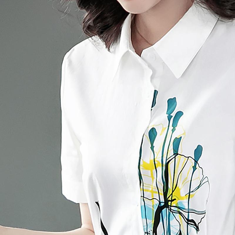 Polo Collar Printed Dress Elegant Temperament Shirt Dresses Comfortable OL Loose Dress with Lapel Neck
