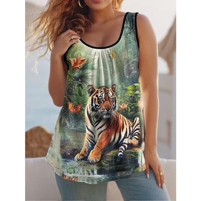 Women's 3D Printed O-Neck Vest Casual Sports Sleeveless T-shirt