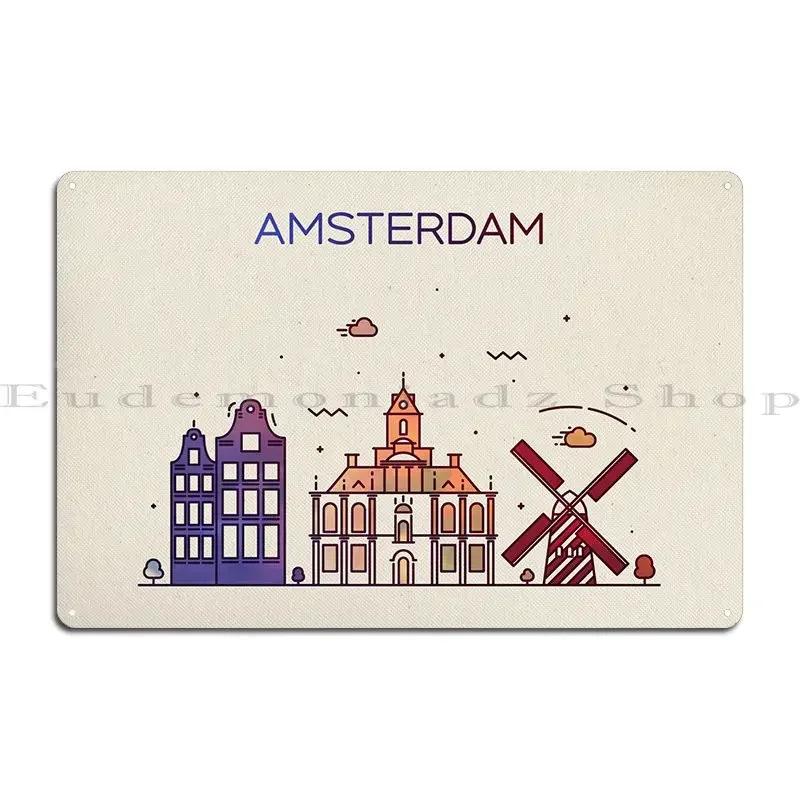 Amsterdam Netherlands City Metal Plaque Poster Wall Plaque Pub Club Character Designing Tin Sign Poster 20x30cm(7.8x11.8inch)