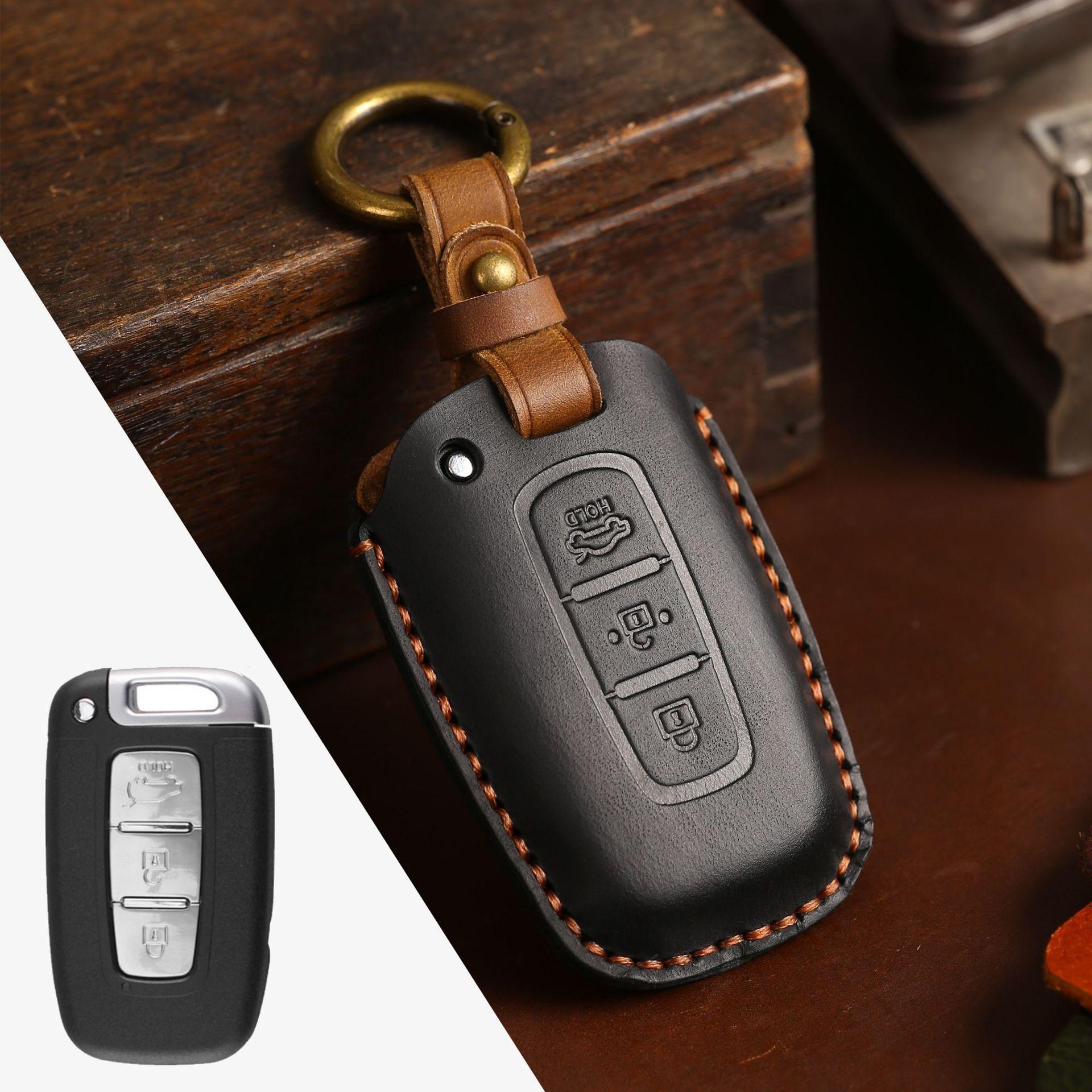 

Popular Crazy Horse Leather Key Cover Suitable for Kia Key Cover Pure Handmade Leather Car Protection Key Cover чёрный