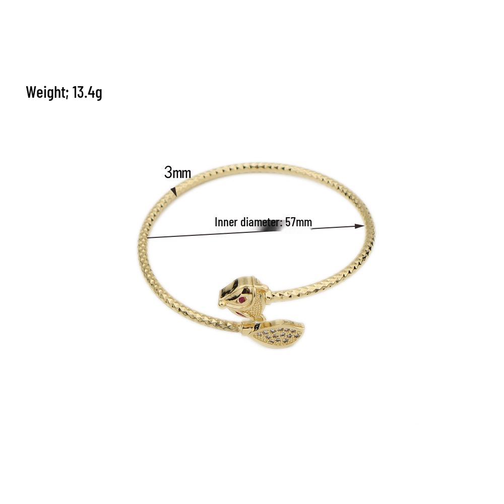 Elegant Adjustable Yellow Brass Bracelet with Fox, Cross, Leaf Engravings & Full Diamond Accent KC Gold