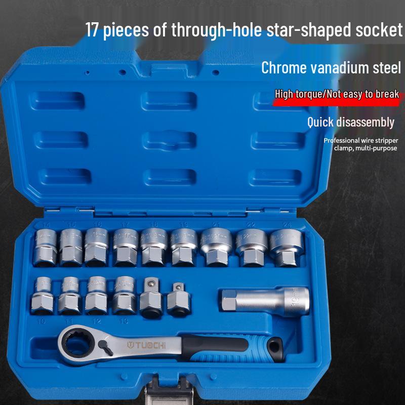 Two-way Through-hole Ratchet Socket Set - 12-Point Gear Socket Bit Holder Tool