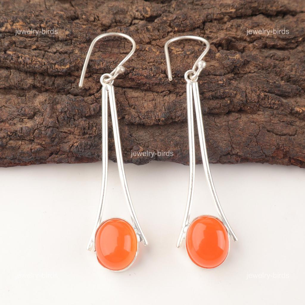 Carnelian Stone 925 Sterling Silver Handcrafted Dangle Drop Mother Gift Earrings EE-136-28