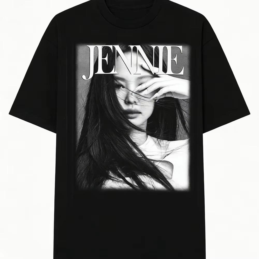 HHbrand Jennie Graphic T-Shirt Retro American Style with Jennie Print Cotton T-Shirt Short Sleeved Couple Unisex Short Sleeve Oversized Casual T-shirt