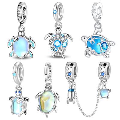 Blue Zircon Inlay Sea Turtle Starfish Charms Bead Original Copper Pendants Fit Bracelet Jewelry Gift Marking