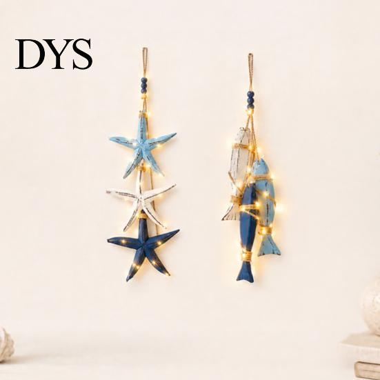 Waterproof LED String Lights Lighted Wooden Fish Starfish Wall Decor, Beachy Decor with Warm LEDs, Bathroom And Bedroom Coastal Nautical Hanging