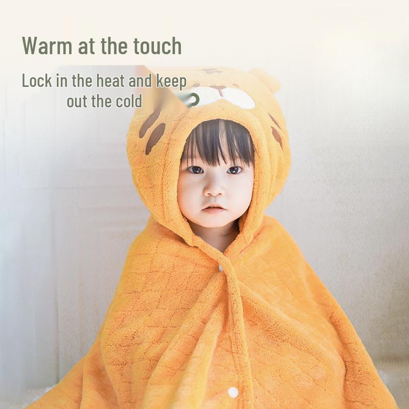 Super Soft Hooded Children's Coral Fleece Bath Towel Poncho - Thick, Absorbent, and Quick-Drying Baby Bathrobe
