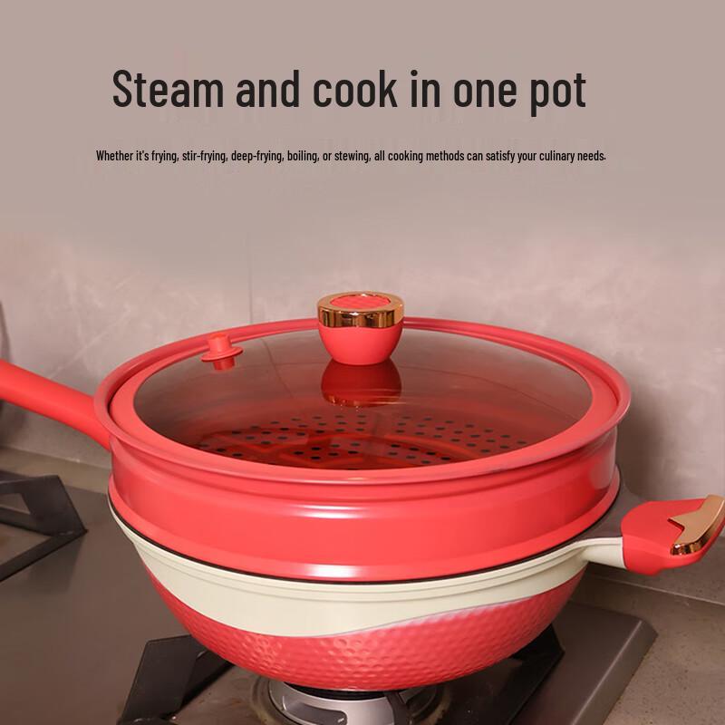 SanJiaoLong 32cm Titanium Non-Stick Micro-Pressure Steamer Wok