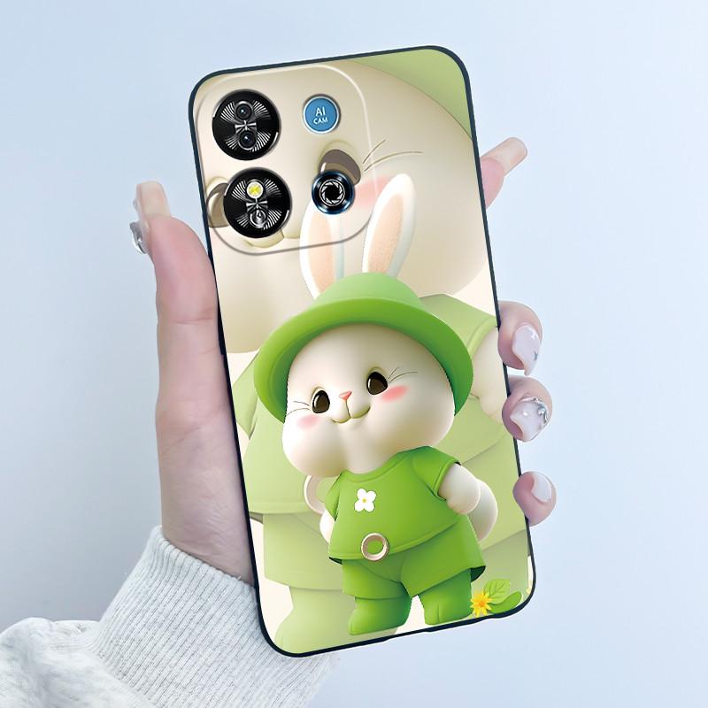 For Oukitel C57S C57 Pro Plus Ultra Case BLU J12 Back Cover Cute Love Heart Rabbit Black TPU Soft Silicone Protective Phone Case