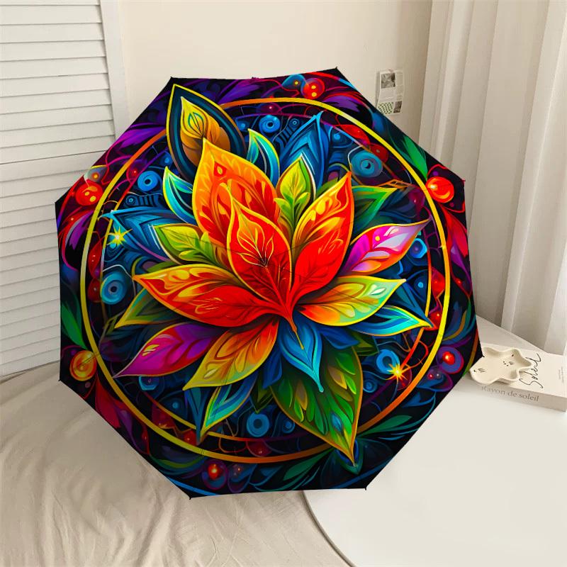

1PC Lotus Mandala Umbrella-8-Rib Reinforced, Automatic Open, Lightweight & Durable, Cute Fashion Accessory for Outdoor-A1245