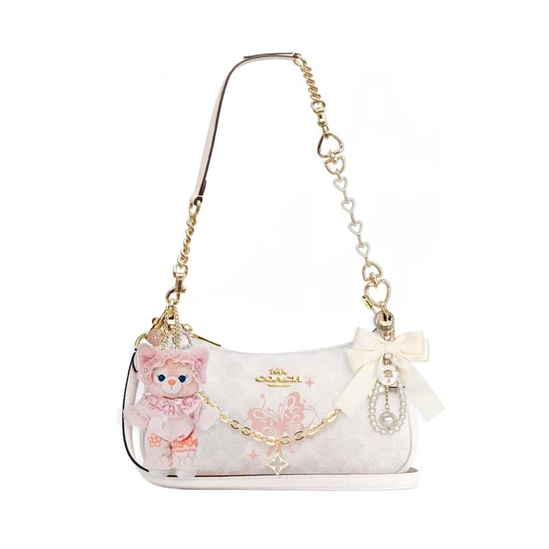 

COACH shoulder bag [Customized bag] Teri 25 brand micro-label detachable strap bow silk scarf extension chain printed Qingshanyuan basic model білий