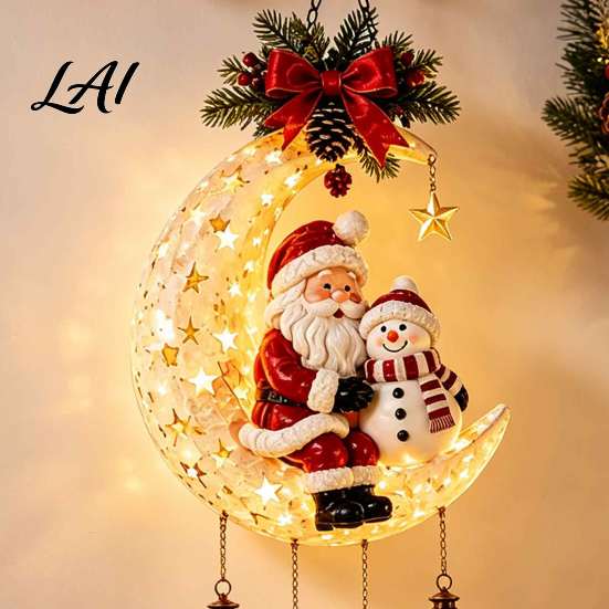 Indoor Christmas Tree Decorations Santa Moon Hanging Lamp Iron LED Lighted Ornament Holiday Decoration Enthusiast Gift Glowing Atmosphere Light for