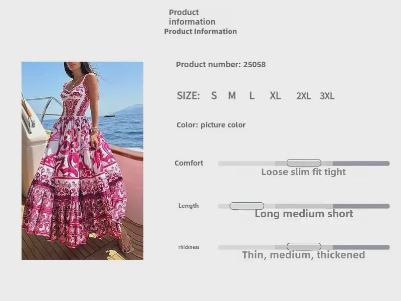 European & American Women's Bohemian Elegant Light Luxury Printed Midi Dress