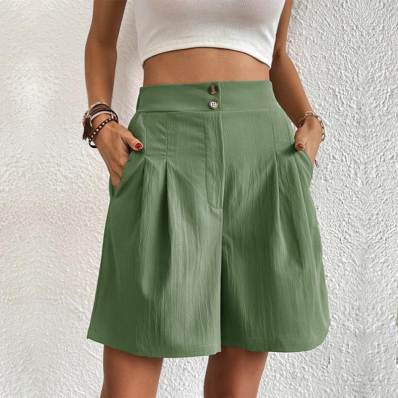 [Shorts mit hoher Taille und einfarbiger Farbe] Shorts mit hoher Taille und einfarbiger Farbe, lässige, lockere Shorts mit weitem Bein für den Sommer, Damenbekleidung