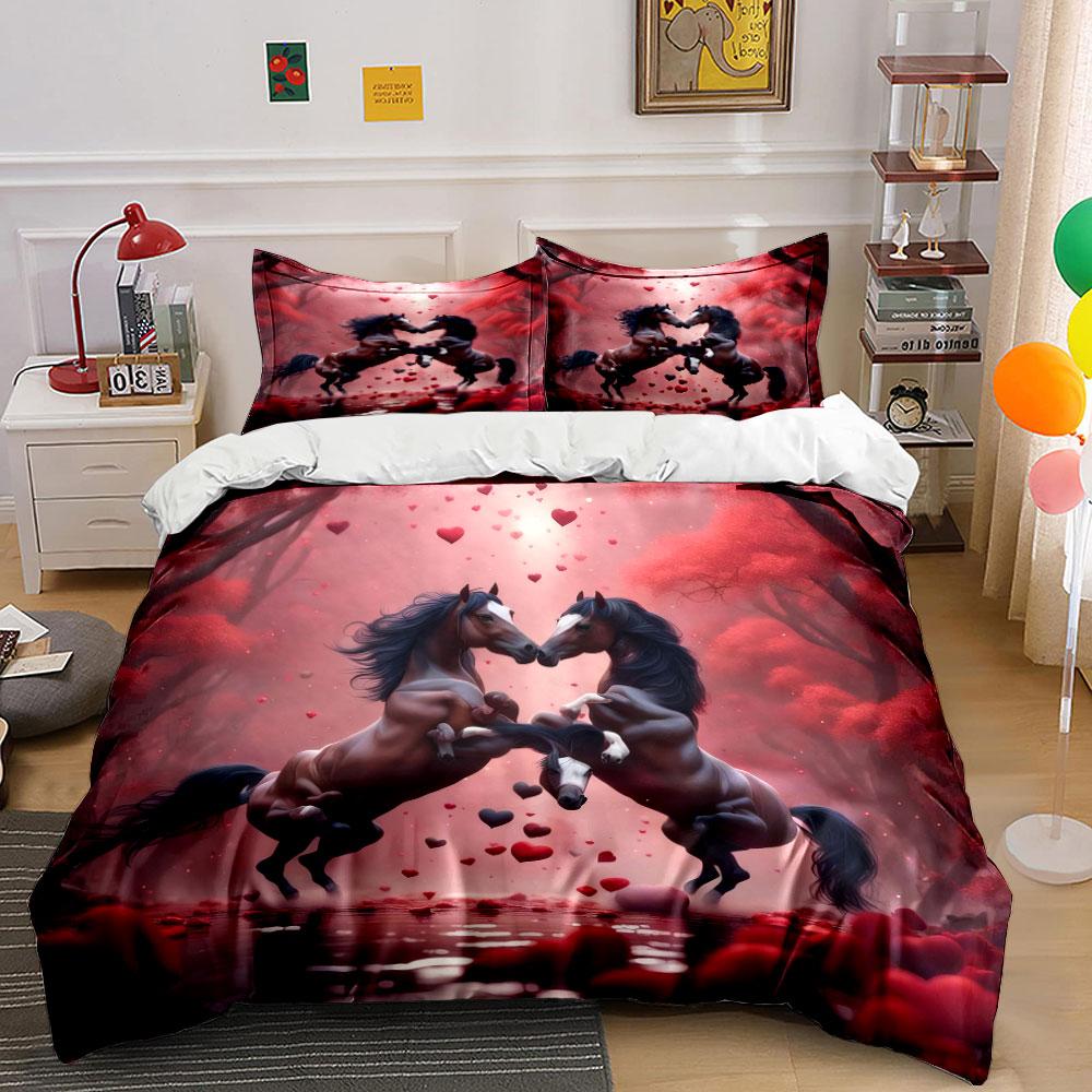 Romantic Horse Decor Set Soft Comfortable Duvet Cover Bedding Set Included 1*Duvet Cover & 2*Pillowcases, Gift