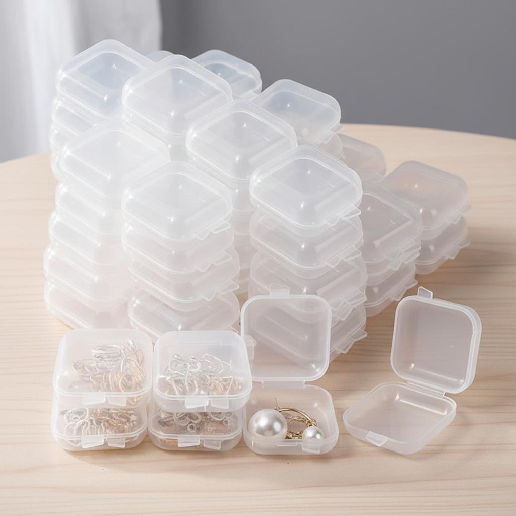 Wholesale Mini Square Storage Box Transparent Plastic Flip Cover Small Case Pill Jewelry Earrings Dustof Storage Pack Boxes