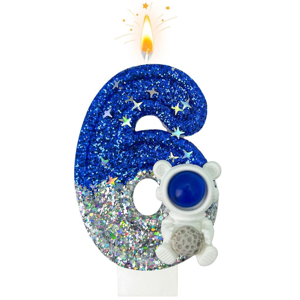 Spaceship Astronaut 0-9 Universe Sparkler Candle for Birthday Cake Boy, Topper for Party Decorations Anniversary Celebrations