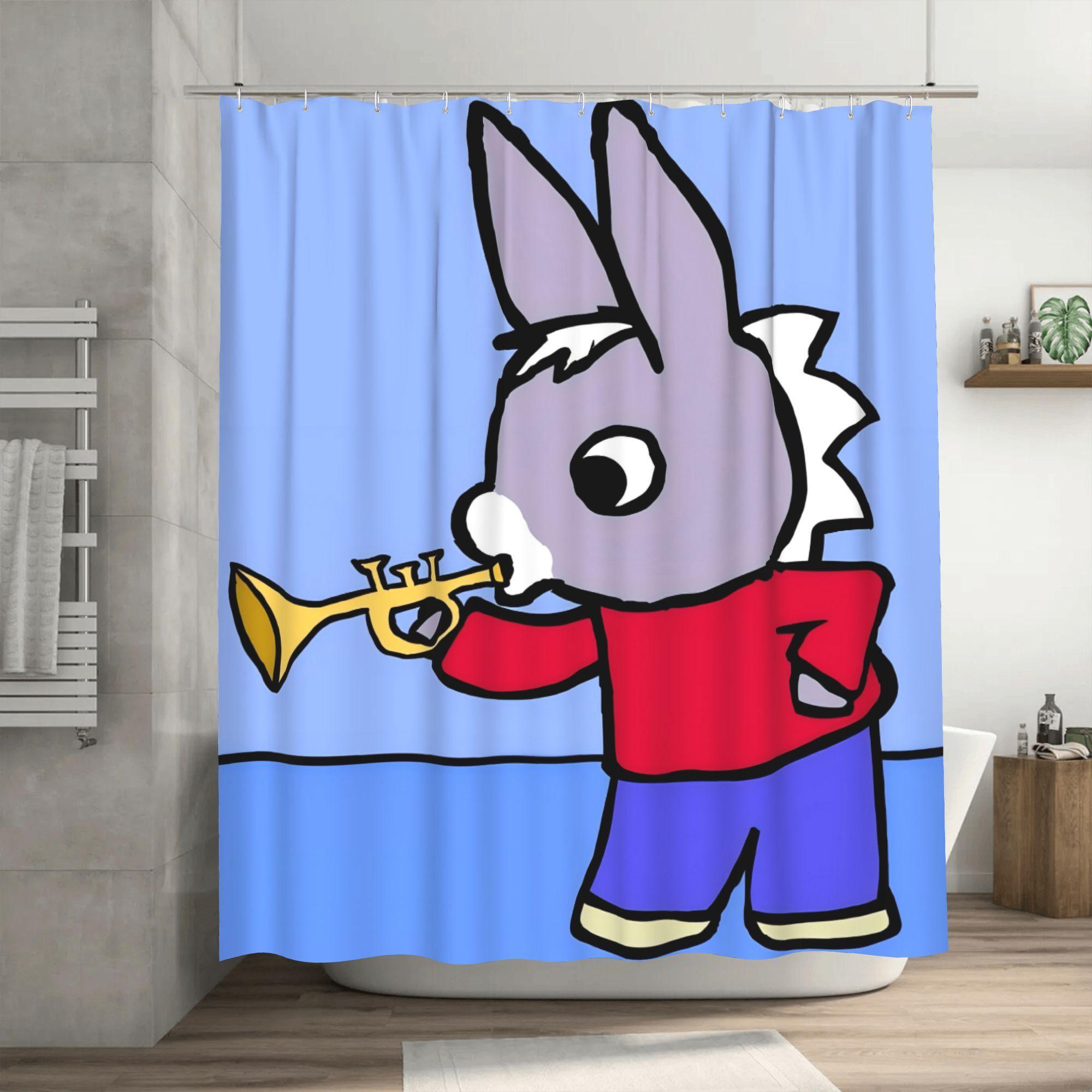 

Cute Trotro-Inspired Shower Curtain With Hooks, Light Blue Cartoon Donkey Design, Durable Polyester Bathroom Decor, Dry-Wet Sepa W60H190(CM)-1 Pcs